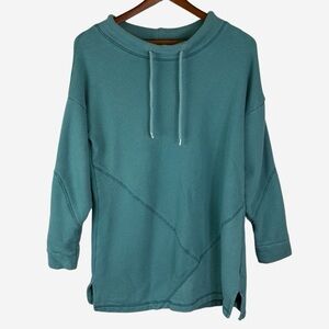 Soft Surroundings Drawstring Neck Tunic Top Size M Cotton Knit Teal Blue